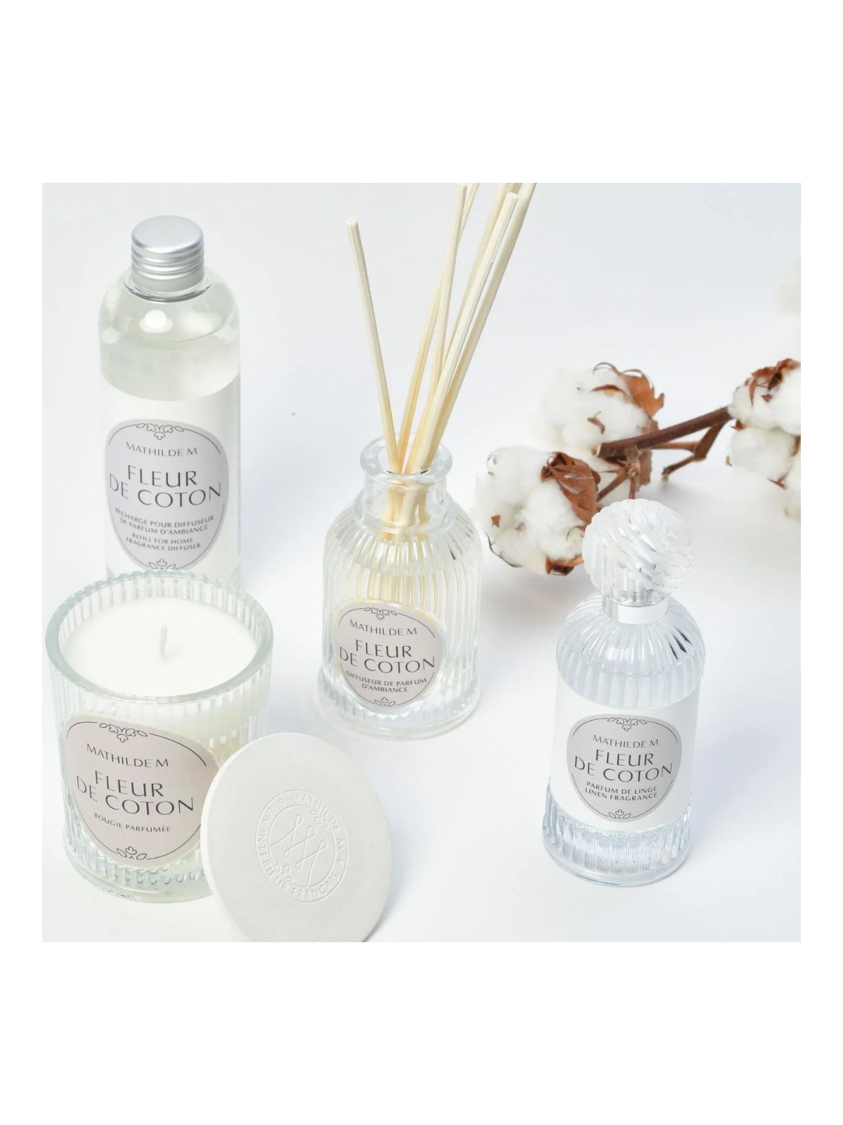 pack bougie parfumé fleur + parfum de linge fleur de coton